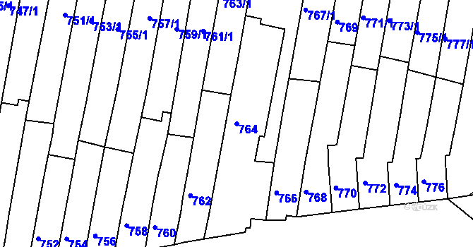 Parcela st. 764 v KÚ Maloměřice, Katastrální mapa