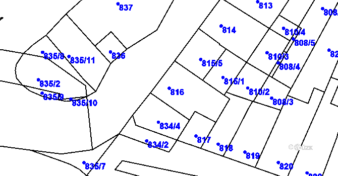 Parcela st. 816 v KÚ Maloměřice, Katastrální mapa