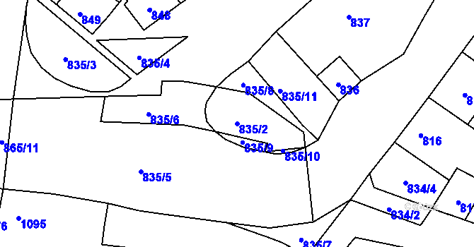 Parcela st. 835/2 v KÚ Maloměřice, Katastrální mapa