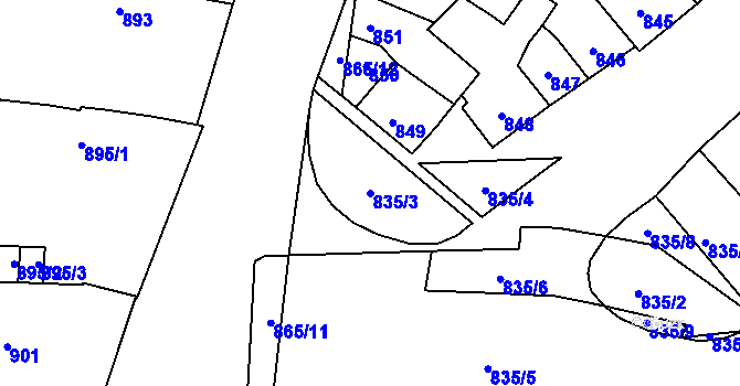 Parcela st. 835/3 v KÚ Maloměřice, Katastrální mapa
