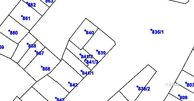 Parcela st. 839 v KÚ Maloměřice, Katastrální mapa