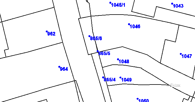 Parcela st. 865/5 v KÚ Maloměřice, Katastrální mapa