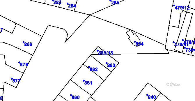 Parcela st. 865/13 v KÚ Maloměřice, Katastrální mapa
