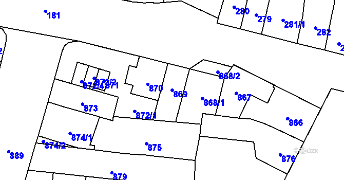 Parcela st. 869 v KÚ Maloměřice, Katastrální mapa
