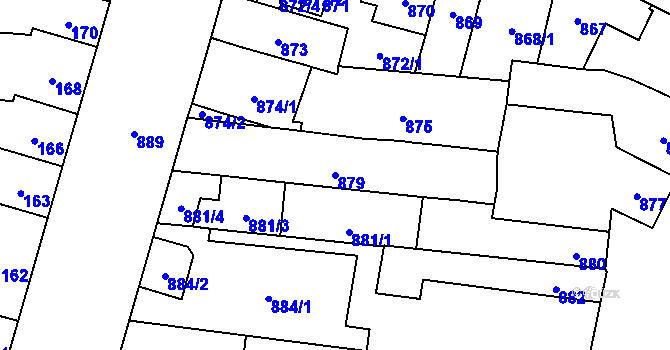 Parcela st. 879 v KÚ Maloměřice, Katastrální mapa
