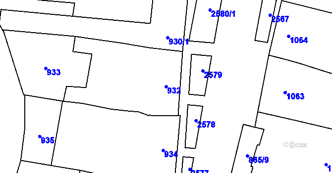 Parcela st. 932 v KÚ Maloměřice, Katastrální mapa