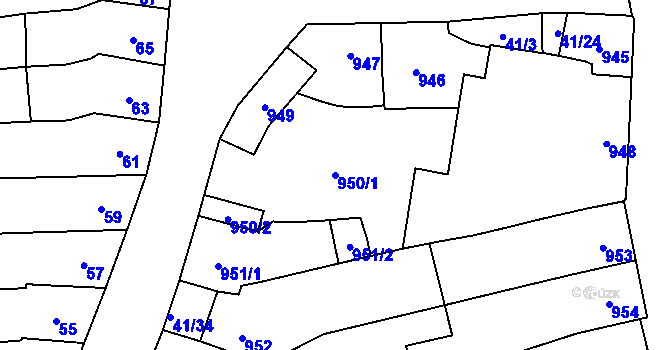 Parcela st. 950/1 v KÚ Maloměřice, Katastrální mapa