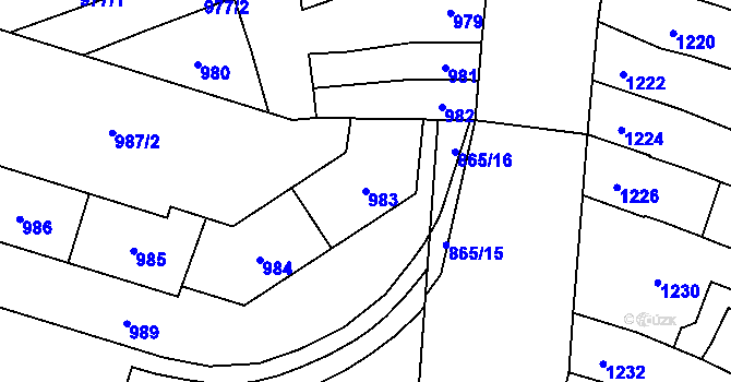 Parcela st. 983 v KÚ Maloměřice, Katastrální mapa
