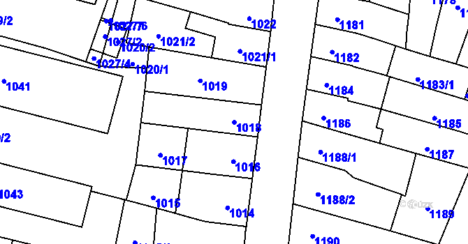 Parcela st. 1018 v KÚ Maloměřice, Katastrální mapa
