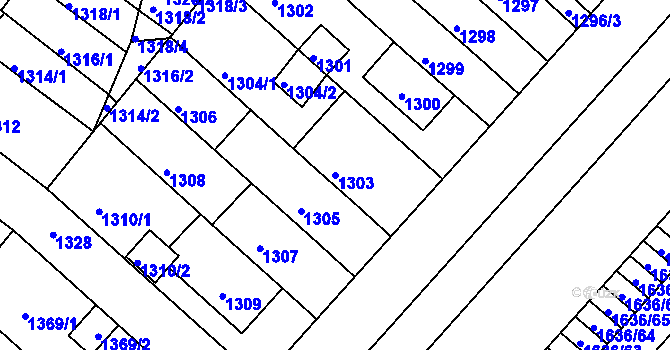 Parcela st. 1303 v KÚ Maloměřice, Katastrální mapa