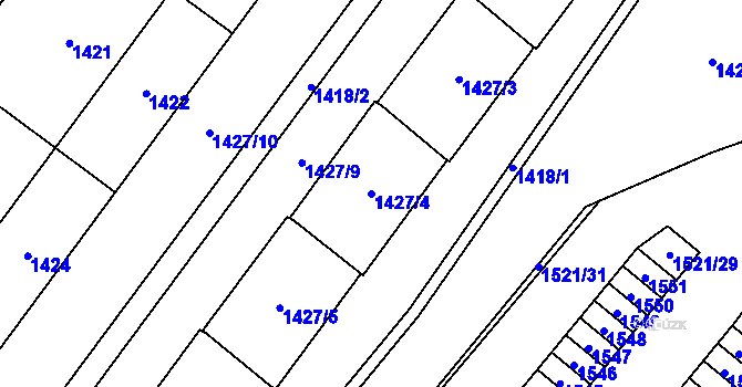 Parcela st. 1427/4 v KÚ Maloměřice, Katastrální mapa