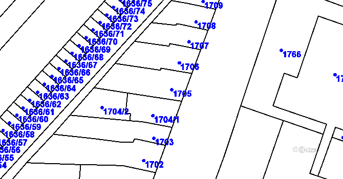 Parcela st. 1705 v KÚ Maloměřice, Katastrální mapa