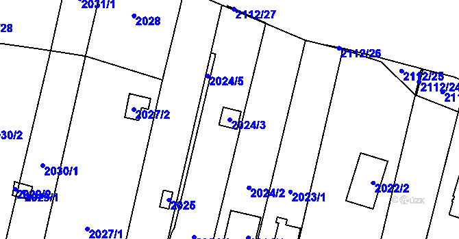 Parcela st. 2024/3 v KÚ Maloměřice, Katastrální mapa