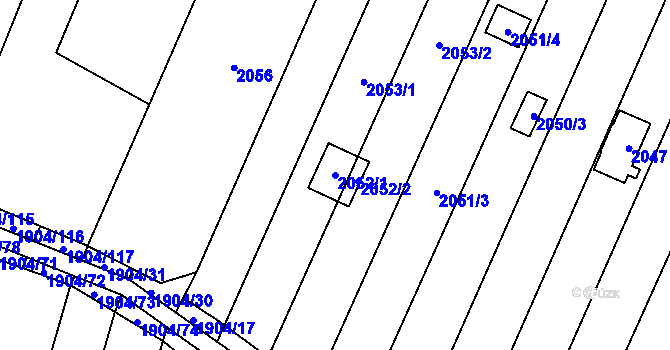 Parcela st. 2052/1 v KÚ Maloměřice, Katastrální mapa