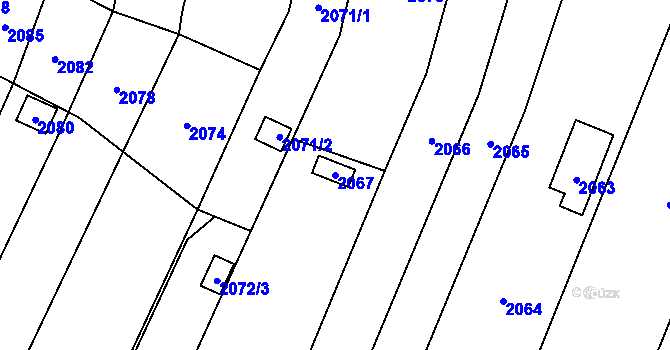 Parcela st. 2067 v KÚ Maloměřice, Katastrální mapa