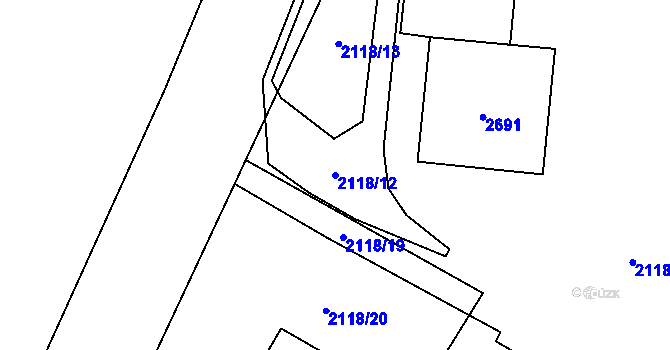 Parcela st. 2118/12 v KÚ Maloměřice, Katastrální mapa