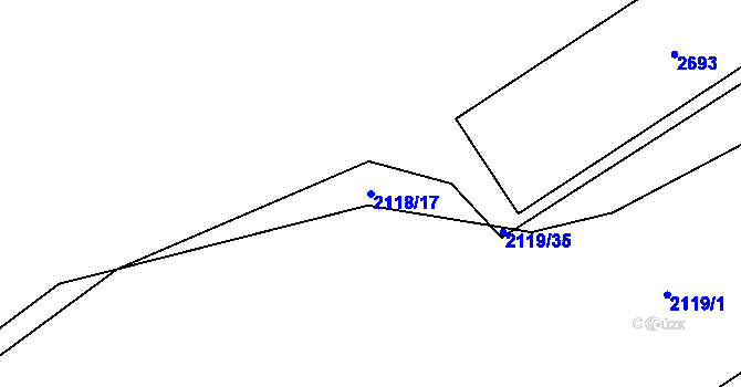 Parcela st. 2118/17 v KÚ Maloměřice, Katastrální mapa