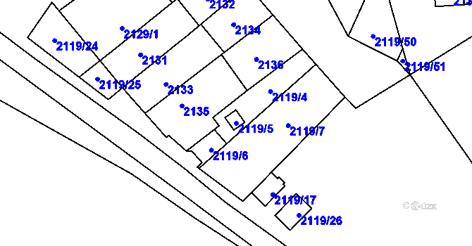 Parcela st. 2119/5 v KÚ Maloměřice, Katastrální mapa