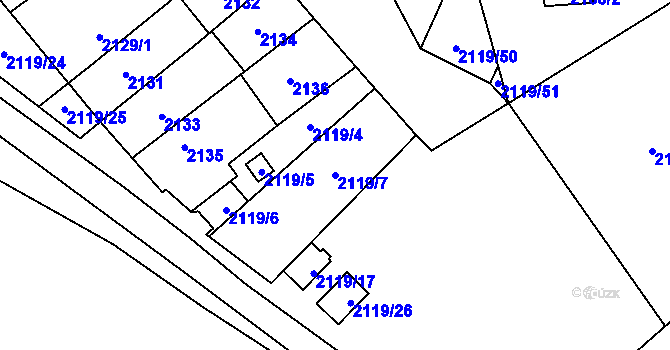 Parcela st. 2119/7 v KÚ Maloměřice, Katastrální mapa