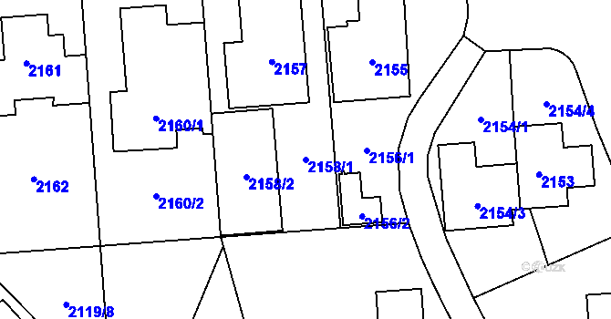 Parcela st. 2158/1 v KÚ Maloměřice, Katastrální mapa
