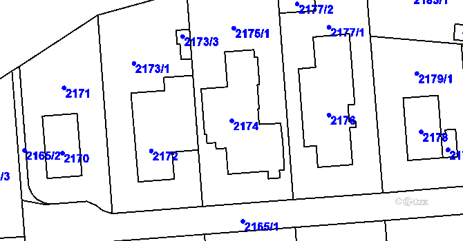 Parcela st. 2174 v KÚ Maloměřice, Katastrální mapa