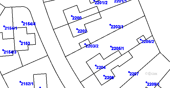 Parcela st. 2203/2 v KÚ Maloměřice, Katastrální mapa
