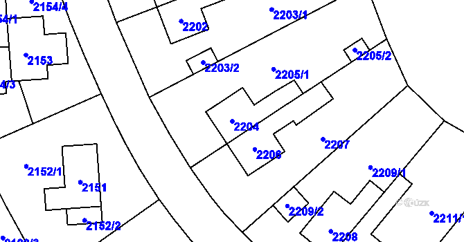 Parcela st. 2204 v KÚ Maloměřice, Katastrální mapa