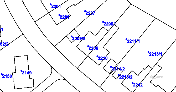 Parcela st. 2208 v KÚ Maloměřice, Katastrální mapa