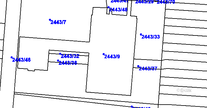 Parcela st. 2443/9 v KÚ Maloměřice, Katastrální mapa