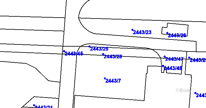Parcela st. 2443/28 v KÚ Maloměřice, Katastrální mapa