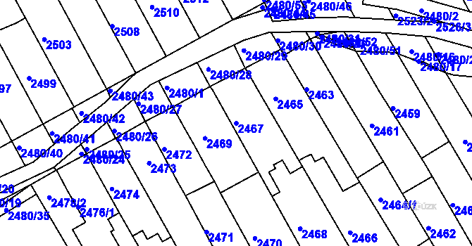 Parcela st. 2467 v KÚ Maloměřice, Katastrální mapa