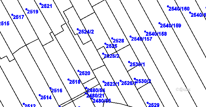 Parcela st. 2526/2 v KÚ Maloměřice, Katastrální mapa