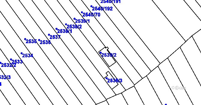 Parcela st. 2539/2 v KÚ Maloměřice, Katastrální mapa