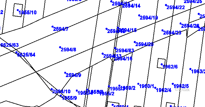 Parcela st. 2594/13 v KÚ Maloměřice, Katastrální mapa