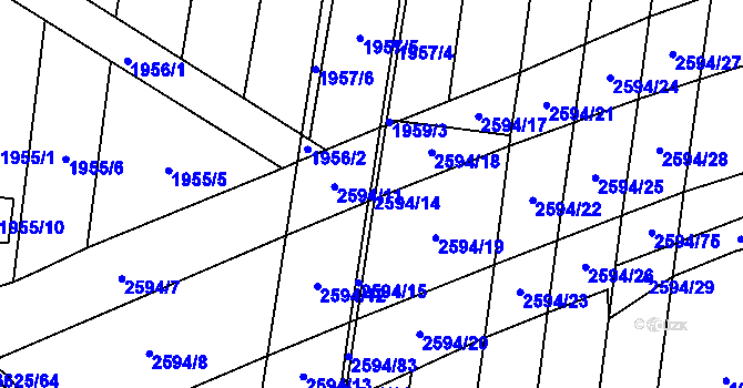 Parcela st. 2594/14 v KÚ Maloměřice, Katastrální mapa