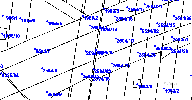 Parcela st. 2594/15 v KÚ Maloměřice, Katastrální mapa