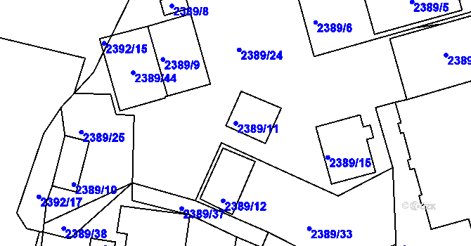 Parcela st. 2389/11 v KÚ Maloměřice, Katastrální mapa