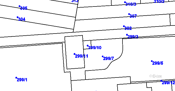 Parcela st. 299/10 v KÚ Maloměřice, Katastrální mapa