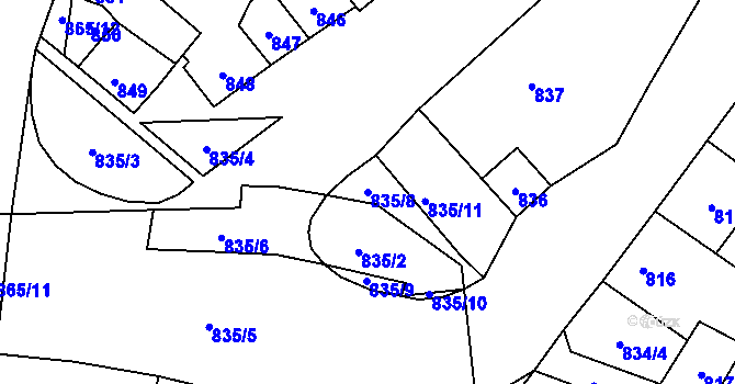 Parcela st. 835/8 v KÚ Maloměřice, Katastrální mapa
