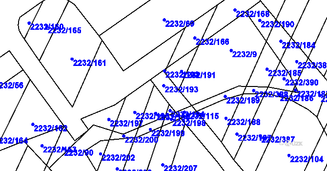 Parcela st. 2232/193 v KÚ Maloměřice, Katastrální mapa