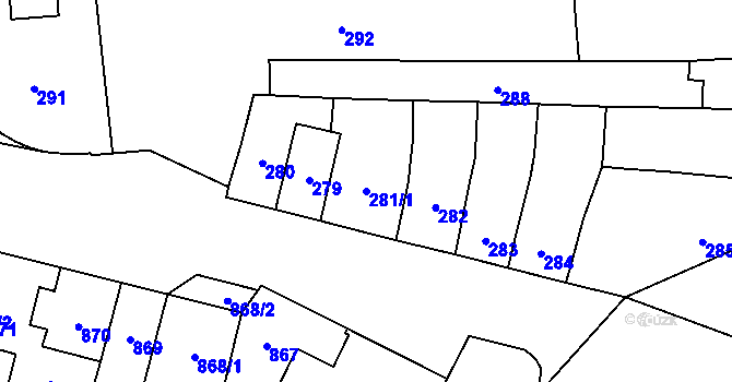 Parcela st. 281/1 v KÚ Maloměřice, Katastrální mapa