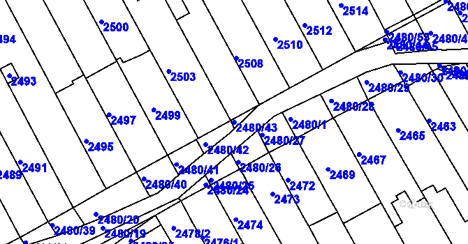 Parcela st. 2480/43 v KÚ Maloměřice, Katastrální mapa