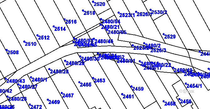 Parcela st. 2480/52 v KÚ Maloměřice, Katastrální mapa