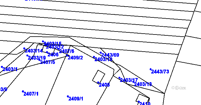 Parcela st. 2443/69 v KÚ Maloměřice, Katastrální mapa