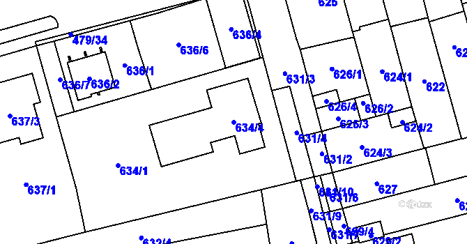 Parcela st. 634/4 v KÚ Maloměřice, Katastrální mapa