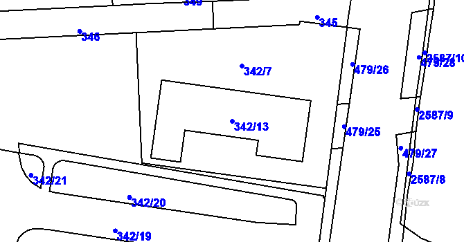 Parcela st. 342/13 v KÚ Maloměřice, Katastrální mapa