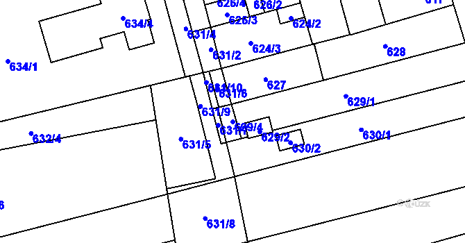 Parcela st. 629/4 v KÚ Maloměřice, Katastrální mapa