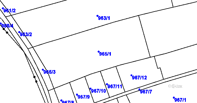 Parcela st. 965/1 v KÚ Maloměřice, Katastrální mapa