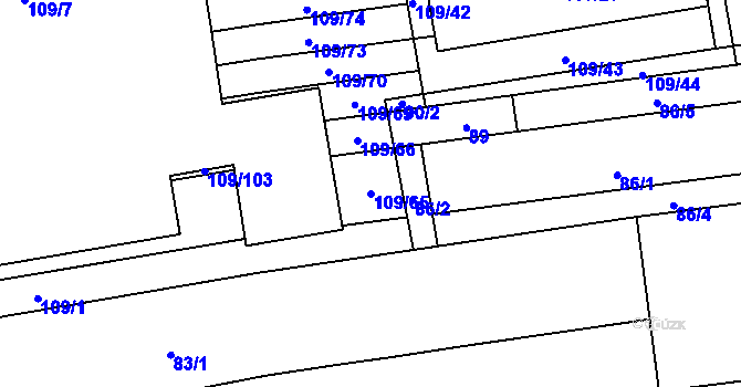 Parcela st. 109/65 v KÚ Maloměřice, Katastrální mapa