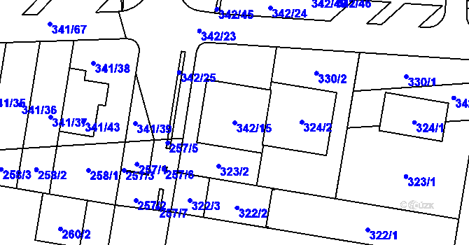 Parcela st. 342/15 v KÚ Maloměřice, Katastrální mapa